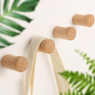 Imagem de birosnsy Pacote com 4 ganchos de madeira ganchos de chapéu de madeira decorativos para casa moderna natural adesivo sem danos para entrada de banheiro toalhas de parede carteiras roupas economia de