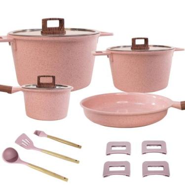 Imagem de Jogo Panelas Indução Antiaderente Revestimento Mármore Cerâmico 4 peça