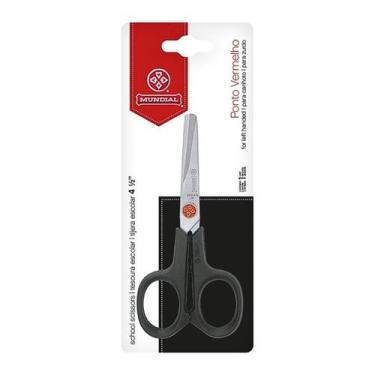 Imagem de Tesoura Escolar P/ Canhotos Multiuso Ponto Vermelho Inox 13cm 4 1/2 Pr