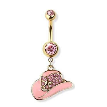 Imagem de Body Accentz Anel de umbigo gema pavimentada cowboy cowgirl chapéu 316L aço cirúrgico umbigo rosa ouro estrela, Metal, Sem pedras preciosas