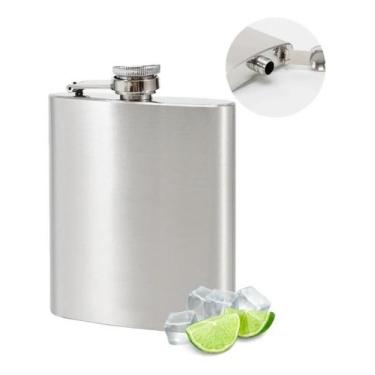 Imagem de Cantil Porta Bebida De Bolso 235 Ml Inox 8oz Whisky Vodka - New, 7oz