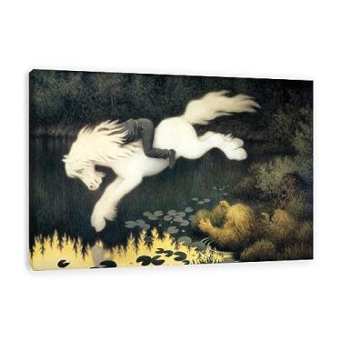 Imagem de Theodor Kittelsen Famosas pinturas a óleo em tela impressão de arte de parede reprodução de imagem em tela 'Gutt Paa Hvit Hest'artwork impressão de paisagem pôster para decoração de parede de quarto