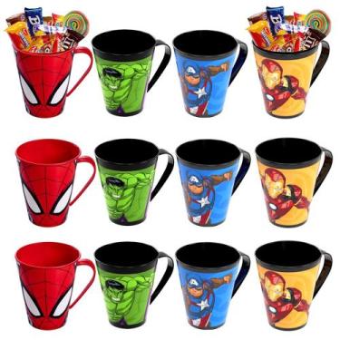 Imagem de 12 Canecas Homem Aranha Ferro Capitão América Hulk Festa Infantil p/ S