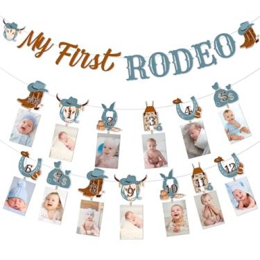 Imagem de Cheereveal My First Rodeo Photo Banner Bunting Guirlandas para meninos - Tema do Velho Oeste Decorações de Festa de 1º Aniversário, Suprimentos de Aniversário de Cowboy Ocidental Recém-nascido até 12