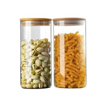 Imagem de Conjunto de 2 Potes de Vidro Hermético Redondo com Tampa de Bambu e Vedação de Silicone – 450ml