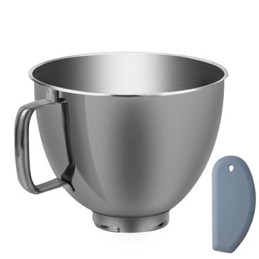 Imagem de Tigela de aço inoxidável cinza escuro com capacidade de 5 litros para KitchenAid Classic&Artisan Series 4,5-5 QT misturador de cabeça inclinada, alça grande, lavável na lava-louças
