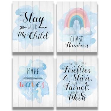 Imagem de Arte de parede de menino infantil, decoração de parede de quarto de bebê, decoração de quarto infantil, conjunto de impressões sem moldura de 4 peças 20 x 25 cm decorações de berçário arco-íris,