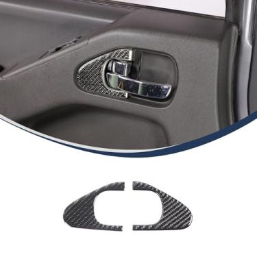 Imagem de Capa de acabamento interno da maçaneta da porta interna compatível com Nisan Frontier 2009-2017, acessórios decorativos de capa de acabamento de maçaneta interna de carro de fibra de carbono macia