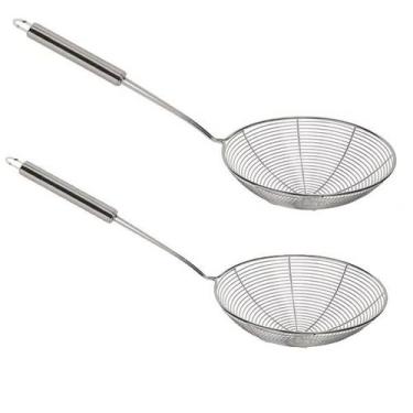 Imagem de Jogo Kit 2 Escumadeiras Peneira De Para Frituras Aço Inox Cozinha - Ho