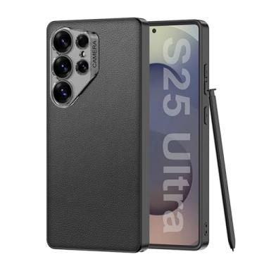 Imagem de FWYANZH Capa de couro para Samsung Galaxy S25 Ultra, capa fina e fina com proteção total de lentes à prova de choque com capa de caneta capacitiva, preta, S25 Ultra