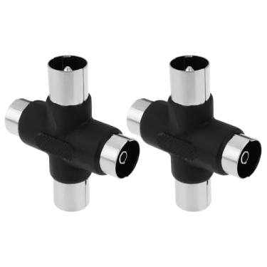 Imagem de YINETTECH 2 peças antena distribuidor receptor de TV de quatro vias 9,5 mm macho para 9,5 mm fêmea 35 x 39,9 mm cabo coaxial distribuidor divisor preto