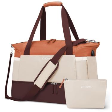 Imagem de Bolsa de ginástica etronik para mulheres, mochila de viagem com porta USB marrom/cáqui