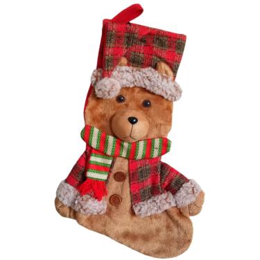 Imagem de Bota Natalina Pendurar Ursinho Teddy Bear 44,5x27x3cm. Com Cachecol/Gorro.