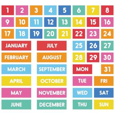 Imagem de JarThenaAMCS 50 peças colorido magnético calendário de geladeira meses dias da semana números ímãs indicadores de data para casa, escritório, sala de aula, quadro branco, suprimentos de geladeira