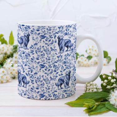 Imagem de Caneca de café Golden Retriever Blue French Toile, presentes para amantes do Golden Retriever, xícara de café azul para mães douradas, presentes de aniversário para mãe de cachorro, pai de cachorro