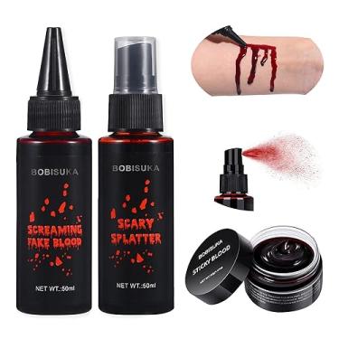 Imagem de BOBISUKA Kit De Maquiagem Com Sangue Falso Para Halloween Com 3 Peças - Coagulado 1,41 Oz + Spray 1,76 Oz + Gotejamento 1,76 Oz, Maquiagem Realista Lavável Com Efeitos Sonoros Para Boca De Monstro