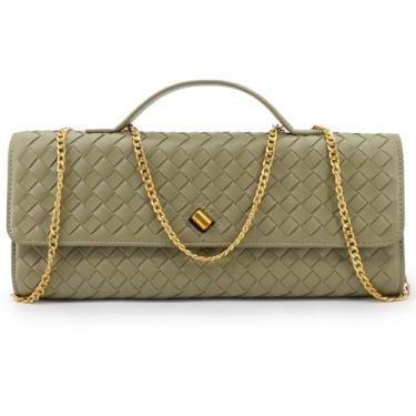 Imagem de VESTURINA Bolsa clutch de tecido para noite para mulheres, bolsa tiracolo de couro para festa de casamento, Verde claro