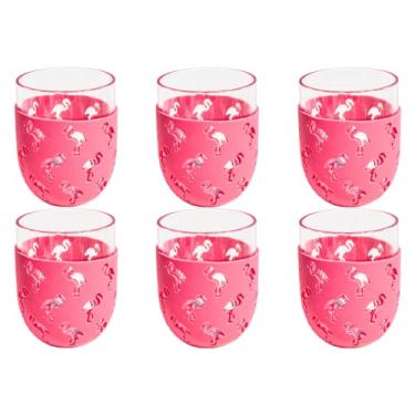 Imagem de Abode Homewares Party Sleeve Stemless Premium Acrylic Drinkware Wine/Tumbler Indoor/Outdoor, Flamingo, 440 g, Conjunto de 6