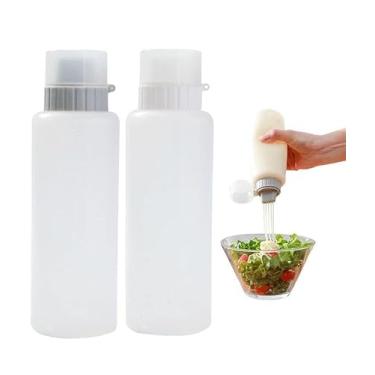 Imagem de Pacote com 2 frascos de plástico para espremer condimentos de 175 ml, 5 furos, com tampa e dispensador de ketchup graduações, recipiente para molho de salada para óleo, churrasco, mel, molho de salada