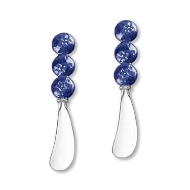 Imagem de UP Conjunto de espalhadores de queijo de mirtilo, espalhadores de manteiga de liga de zinco com alças decorativas para queijo, creme e molhos, azul, 12 cm, conjunto de 2
