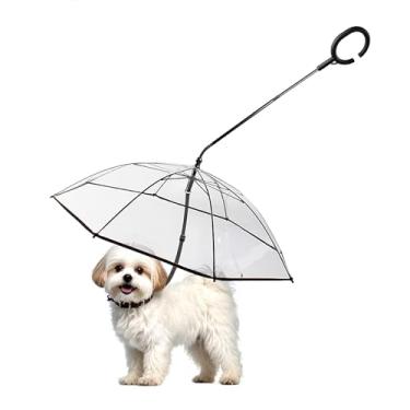 Imagem de ENJOYING Guarda-chuva para cães de raça pequena, coleira transparente para cães pequenos, mantém os cães secos andando na chuva, guarda-chuva de chuva para cães com guia ajustável, montagem automática