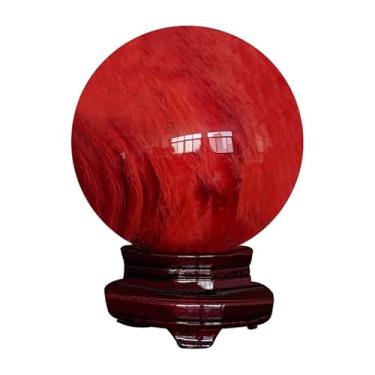 Imagem de NIBHZ Bola de cristal Feng Shui bola de cristal vermelha natural decoração de casa escritório sala de estar estudo quarto decoração de mesa estatueta boa sorte poder pedra redonda bola de vidro,
