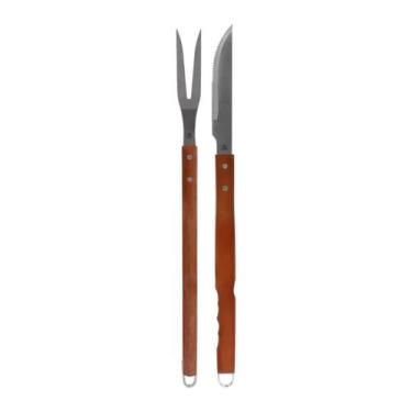 Imagem de Kit Para Churrasco Inox Cabo de Madeira Grande 2 Peças Bel
