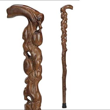 Imagem de LXPYMXDP Bengala de caminhada, bengala de madeira, bengala de madeira maciça, auxílio de caminhada portátil, bengala de madeira esculpida, bengala de arte de madeira