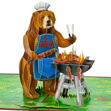 Imagem de POPWOW Cartão pop-up para churrasco, papai urso, bife, churrasqueira a carvão, cartões comemorativos 3D, presente ideal para o dia dos pais, aniversário, pai, pai, padrinho, padrinho, 12 x 18 cm