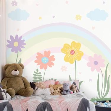 Imagem de Papel de Parede Quarto Menina Jardim Floral Arco-íris 6m²