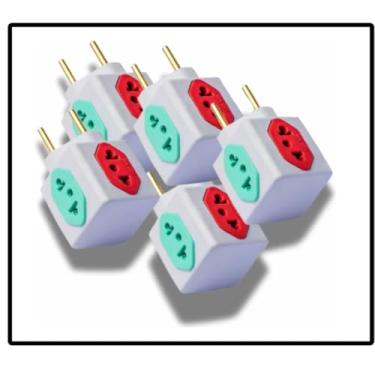 Imagem de Kit com 5 Adaptadores de Tomada Universal em Cubo Vermelho e Verde 10A e 20A