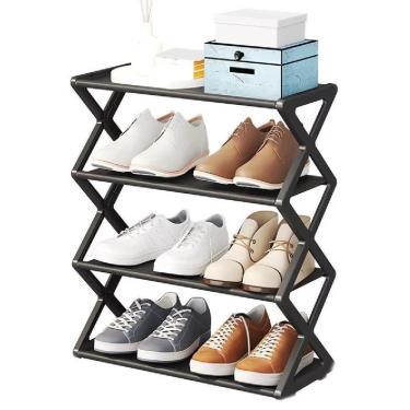 Imagem de Sapateira Industrial 4 Prateleiras Organizador Vintage 8 Pares Sapatos Quarto Brinquedos Comoda Estante preto