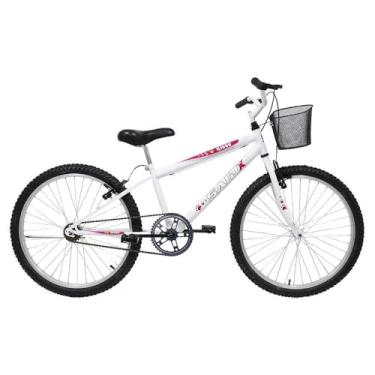 Imagem de Bicicleta Aro 24 Bike Sem Marchas Feminina e Masculina Saidx Premium, Quadro em Aço, Freio V-Brake (Branco/Rosa)