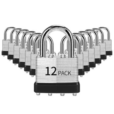 Imagem de HZSY Cadeados com chave igual, pacote com 12, fechadura com chave de aço laminado (1-9/16 polegadas, 40 mm), cadeados com a mesma chave, manilha normal, para caixa de ferramentas, armário e unidade de