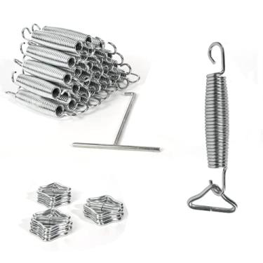 Imagem de 24 Pcs Replacement Trampoline Springs + 24 Pcs Triangle Ring Buckle + 1Pcs T Hook Heavy Duty Galvanized Steel Replacement Trampoline Springs 5.5 inch Universal Trampoline Accessories