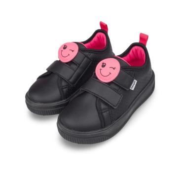 Imagem de Tênis Infantil Feminino Pampili Up Patch Carinha Preto e Pink Neon