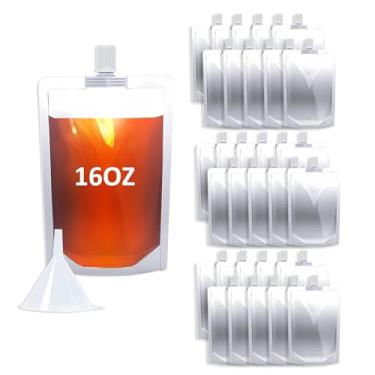 Imagem de Cloudslucky Sacos de bebida de 473 ml, 30 peças, frasco de plástico reutilizável com funil para beber suco, sacos de bebida em pé para viagem, acampamento, eventos esportivos ao ar livre, shows, grau