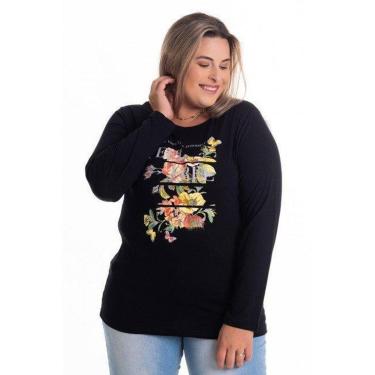 Imagem de Blusa Feminina Manga Longa em Malha Visco Estampada "Feel Free" G5 ao G8-Feminino
