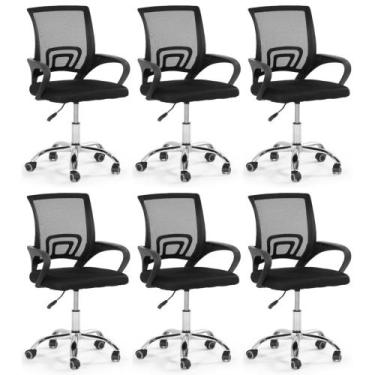 Imagem de Kit 6 Cadeiras Secretária Office Base Giratória em Tela Mesh - Preto -