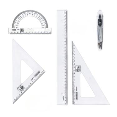 Imagem de Conjunto Escolar - Inclui RéGua Transparente de Geometria MatemáTica, Transferidor, Compasso(Preto 5 pçs)