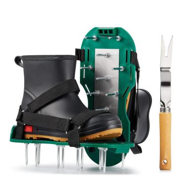 Imagem de ROSGEL Tênis aerador de gramado, sapatos aeradores projetados exclusivamente com placa de aço inoxidável, instalação gratuita, sandálias aeratórias resistentes com pontas, fácil de usar para um gramado de jardim e jardim mais saudável