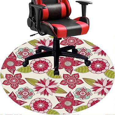 Imagem de Tapete de cadeira de escritório com flores, textura de flor, tapete de cadeira de mesa para piso de madeira de escritório em casa, protetor de piso de pilha baixa, redondo de 91 cm