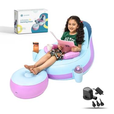 Imagem de Qadory Cadeira inflável de jogos para crianças - bomba de ar incluída 2 em 1, cadeira de pufe para jogos - Cadeiras de jogador infantis, cadeiras de chão para meninos adolescentes com capacidade de