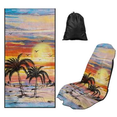 Imagem de Bulopur Capas de assento laváveis para carros, palmeira tropical, pôr do sol, toalha de suor, capa de assento de carro para academia, atletas de corrida, proteção interior automotiva respirável