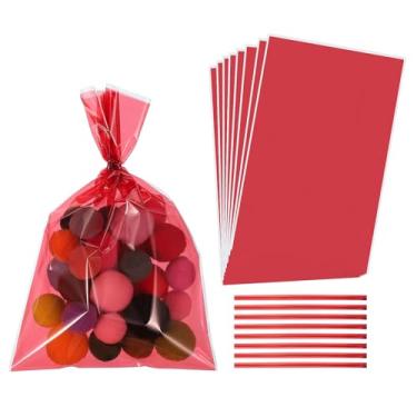 Imagem de PATIKIL Sacos de petiscos, 50 peças, sacos de presente transparentes de 22 x 15 cm com laços torcidos presente de plástico para lembrancinhas de festa de doces, biscoitos, embalagem de doces, padaria