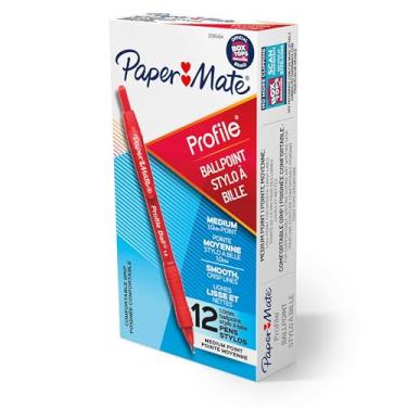 Imagem de Paper Mate Caneta esferográfica, caneta retrátil de perfil, ponta média (1,0 mm), vermelha, 12 unidades