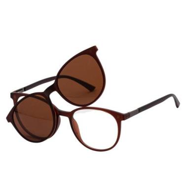 Imagem de Armação Óculos Clipon 2 1 Grau Feminino Redondo Amsterdã Mar - Shark Ó