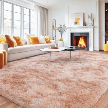 Imagem de Quntue Tapetes de área grande, 22,5 x 30,5 cm, tapete cinza felpudo ultra fofo para quarto, tapete cinza antiderrapante para decoração de quarto de crianças, meninas e meninos, bege tingido