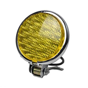 Imagem de DKMOTORK 0013 Cafe Racer Motocicleta Led Farol Frontal Lâmpada Universal para Bobber Chopper Cromado Amarelo