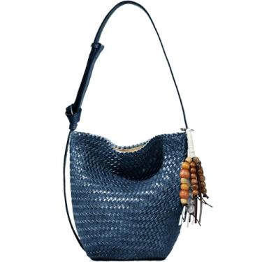 Imagem de JINMANXUE Sacola de tecido para mulheres, bolsa feminina e bolsas, bolsa fashion para cesta de vegetais, bolsas transversais de ombro casual, Azul fosco